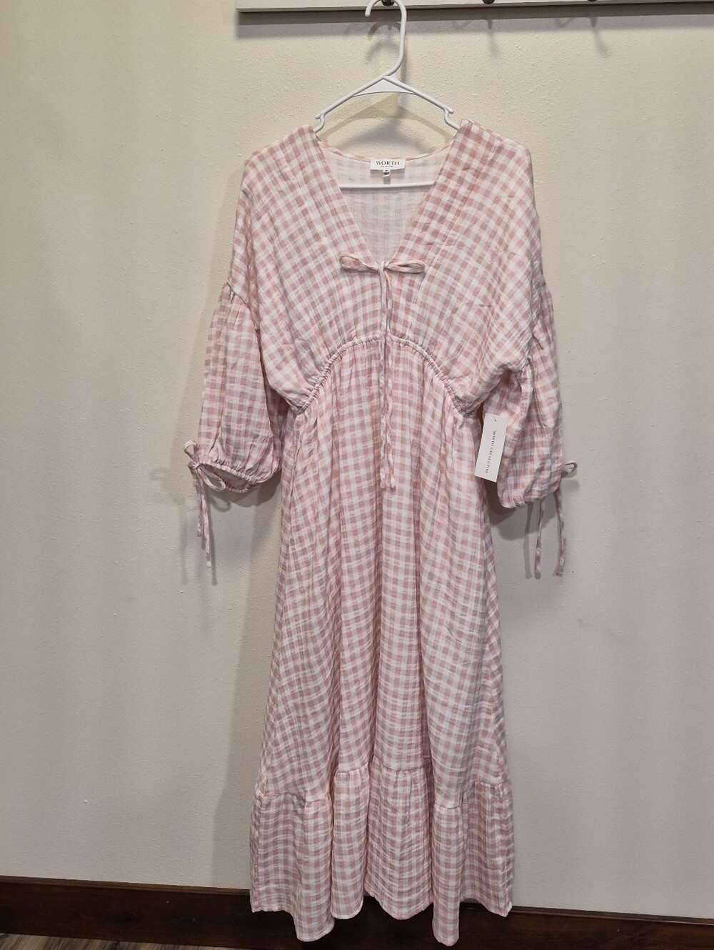 Worth Collective Rose Plaid Midi Dress Bump Friendly 100% Cotton Hunter NEW Med